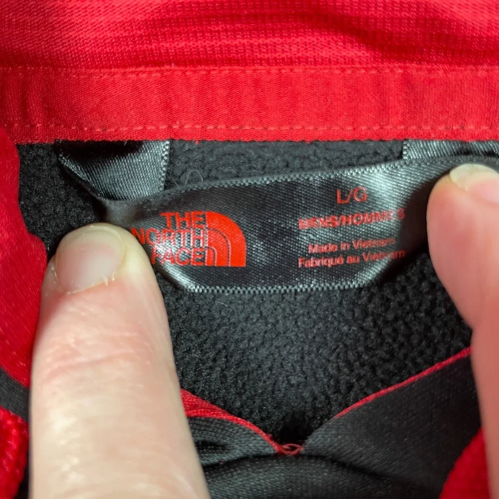 The North Face Hoodie Mens L Black Red Pullover Fleece Performance Sweatshirt